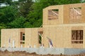 the walls of the new house are covered with plywood site Royalty Free Stock Photo