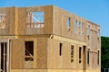 walls of a plywood house against the blue sky new building residential Royalty Free Stock Photo