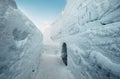 Walls in snow labirinth Royalty Free Stock Photo