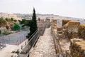 The walls surrounding the Old City of Jerusalem, ramparts walk along the top of the stone walls Royalty Free Stock Photo