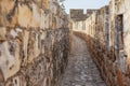 The walls surrounding the Old City of Jerusalem, ramparts walk along the top of the stone walls Royalty Free Stock Photo