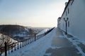 The walls of the Tobolsk Kremlin and a view of the lower part of the city of Tobolsk.