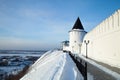 The walls of the Tobolsk Kremlin and a view of the lower part of the city of Tobolsk.