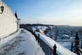 The walls of the Tobolsk Kremlin and a view of the lower part of the city of Tobolsk.