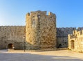 Walls and towers of Rhodes fortress, Dodecanese islands, Greece Royalty Free Stock Photo