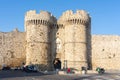 Walls and towers of Rhodes fortress, Dodecanese islands, Greece Royalty Free Stock Photo