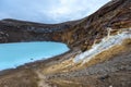 Walls of Viti crater with geothermal lake at Askja caldera in midnight lights of Iclandic summer Royalty Free Stock Photo