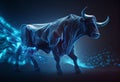 Wallstreet bull, bullish stock market sentiment concept. Finances and wealth growth, Futuristic , blue colors Royalty Free Stock Photo