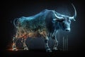 Wallstreet bull, bullish stock market sentiment concept. Finances and wealth growth Royalty Free Stock Photo