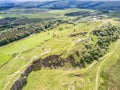 The Walltown Crags at World heritage site Hadrian`s Wall in the beautiful Northumberland National Park Royalty Free Stock Photo