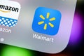 Walmart application icon on Apple iPhone X screen close-up. Walmart app icon. Walmart.com is multinational retailing corporation