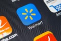 Walmart application icon on Apple iPhone X screen close-up. Walmart app icon. Walmart.com is multinational retailing corporation