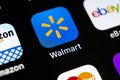 Walmart application icon on Apple iPhone X screen close-up. Walmart app icon. Walmart.com is multinational retailing corporation