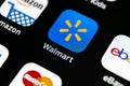 Walmart application icon on Apple iPhone X screen close-up. Walmart app icon. Walmart.com is multinational retailing corporation