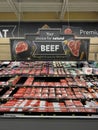 Walmart grocery store interior beef section and sign