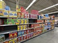 Walmart grocery store interior cereal aisle side view