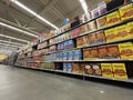 Walmart grocery store interior cereal section looking up