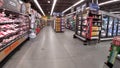 Walmart grocery store interior displays on back aisle Royalty Free Stock Photo