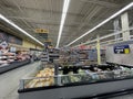 Walmart grocery store interior freezer coffin case back aisle