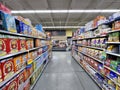 Walmart grocery store interior looking ahead cereal aisle