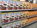 Walmart grocery store Little Debbie snack cake cereal wall display close up Royalty Free Stock Photo