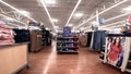 Walmart super center interior long pan apparel area seasonal change to Winter in Georgia