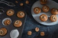 Walnut and banana muffins in a baking tray Royalty Free Stock Photo