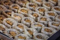 Walnut birds nest baklava or bulbul yuvasi dessert at a shop, Istanbul, Turkey Royalty Free Stock Photo