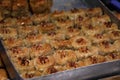 Walnut birds nest baklava or bulbul yuvasi dessert at a shop, Istanbul, Turkey Royalty Free Stock Photo