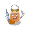 A Walnut butter hospitable Nurse character with a syringe Royalty Free Stock Photo