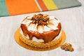 The walnut cake and towel on the table Royalty Free Stock Photo