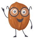 Walnut character in glasses. Smart healthy nutrition mascot