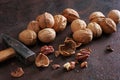 Walnut with a hammer Royalty Free Stock Photo