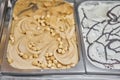 Walnut and hazelnut Gelato. Flavors various ice cream in Rome, Italy. Italian gelateria. Assortment of colorful gelato Royalty Free Stock Photo