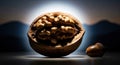Walnut Kernel Opened with Acorn Isolated on Dark Backdrop in Elegant Studio Shot Royalty Free Stock Photo