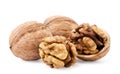 Walnut and kernel on a white background. Isolated Royalty Free Stock Photo