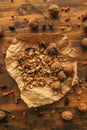 Walnut kernels top view Royalty Free Stock Photo