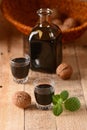 Walnut liqueur in the bottle Royalty Free Stock Photo