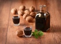 Walnut liqueur in the bottle Royalty Free Stock Photo