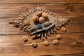 Walnut. Nature, fruit, table, brown Royalty Free Stock Photo
