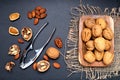 Walnut and nutcracker closeup. View from above Royalty Free Stock Photo