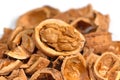 Walnut and nutshells against white background Royalty Free Stock Photo