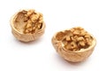Walnut in nutshells on white background Royalty Free Stock Photo