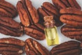 walnut oil bottle and nuts Royalty Free Stock Photo