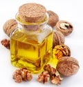 Walnut oil with nuts Royalty Free Stock Photo