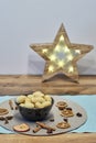 Walnut shaped butter cookies and homemade decor.