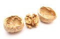 Walnut without shell and nutshells on white background Royalty Free Stock Photo