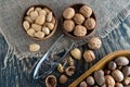 Walnuts and almonds served in a natural style Royalty Free Stock Photo