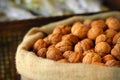 Walnuts in bag close-up, selective fokus