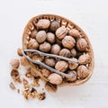 walnuts basket with nut mill. High quality photo
